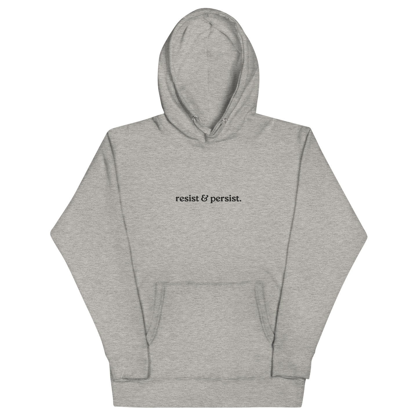 side view of sleeves and hood outline on grey resist & persist hoodie