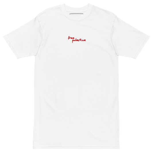 black free palestine tee unfolded showing bold front design