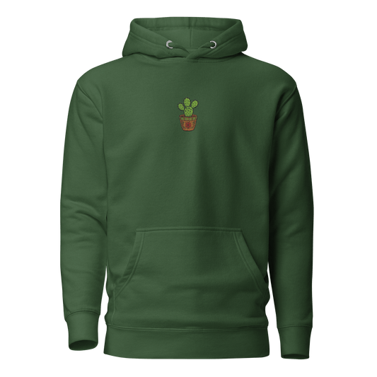 forest green cactus hoodie with embroidered cactus in tatriz pot design